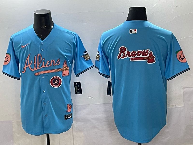Men Atlanta Braves Nike Blank Light blue 5th generation Joint Name 2025 MLB Jersey 010